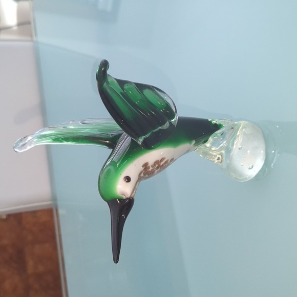 Vintage Hummingbird Art Glass Sculpture - Murano Style Green Gold Figurine - Picture 4 of 8